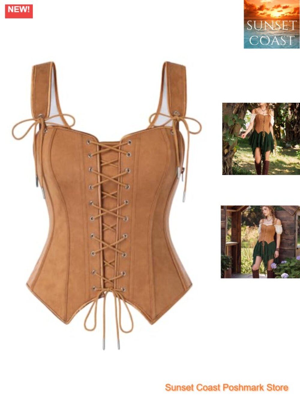 Faux Suede Lace Up Corset Top Renaissance Western Cowgirl Costume
